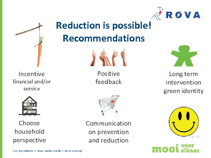 Reduction is possible! Recommendations Incentive financial and/or service Choose household perspective Positive feedback Communication