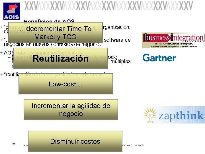 Beneficios de AOS + “promueve reutilización dentro de la Organización, …decrementar Time To decrementando