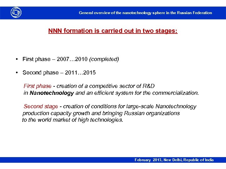 General overview of the nanotechnology sphere in the Russian Federation NNN formation is carried