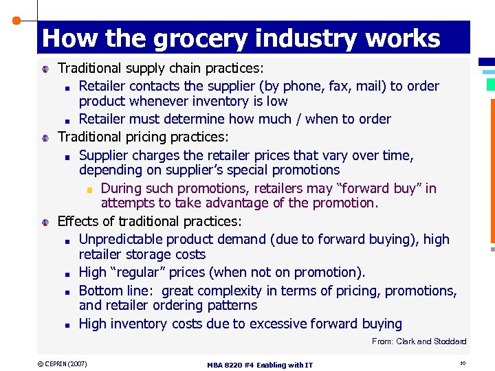 How the grocery industry works Traditional supply chain practices: Retailer contacts the supplier (by