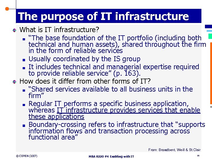 The purpose of IT infrastructure What is IT infrastructure? “The base foundation of the