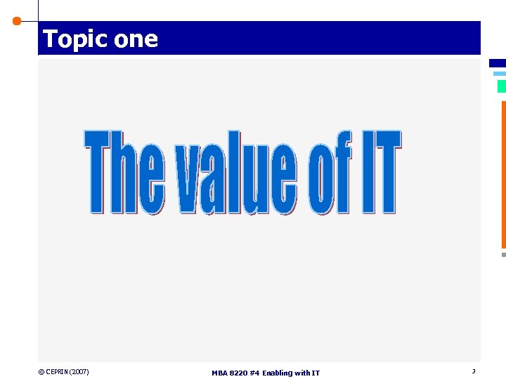 Topic one © CEPRIN (2007) MBA 8220 #4 Enabling with IT 3 