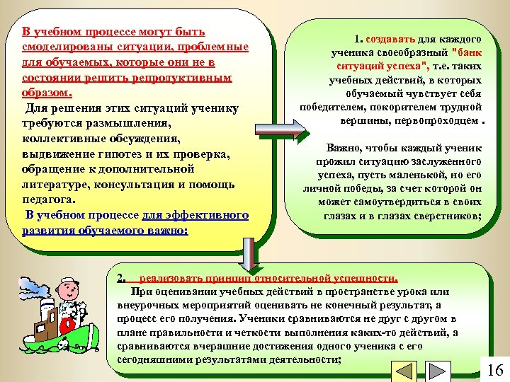 В учебном процессе могут быть смоделированы ситуации, проблемные для обучаемых, которые они не в