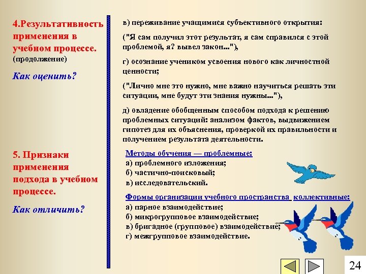 4. Результативность применения в учебном процессе. в) переживание учащимися субъективного открытия: (продолжение) г) осознание
