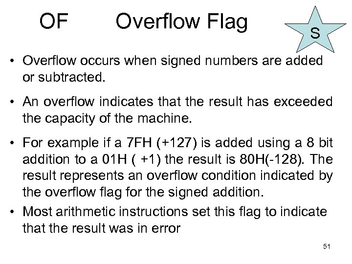 OF Overflow Flag S • Overflow occurs when signed numbers are added or subtracted.