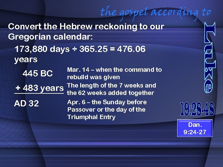 the gospel according to Convert the Hebrew reckoning to our Gregorian calendar: 173, 880