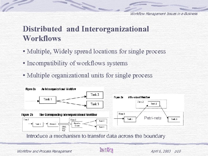 Workflow Management Issues in e-Business Distributed and Interorganizational Workflows • Multiple, Widely spread locations