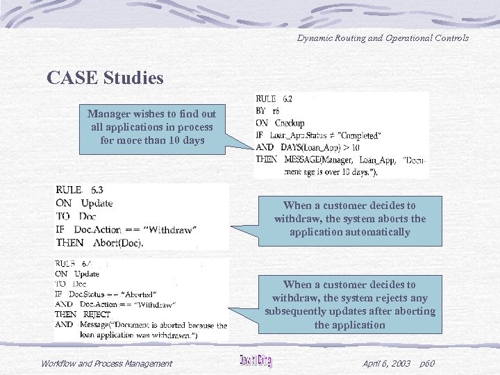 Dynamic Routing and Operational Controls CASE Studies Manager wishes to find out all applications