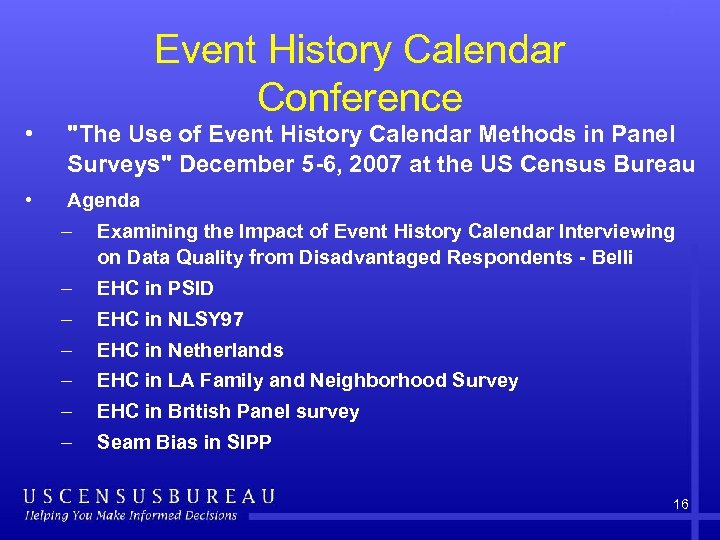 Event History Calendar Conference • 