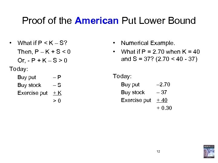 Proof of the American Put Lower Bound • What if P < K –