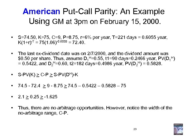 American Put-Call Parity: An Example Using GM at 3 pm on February 15, 2000.