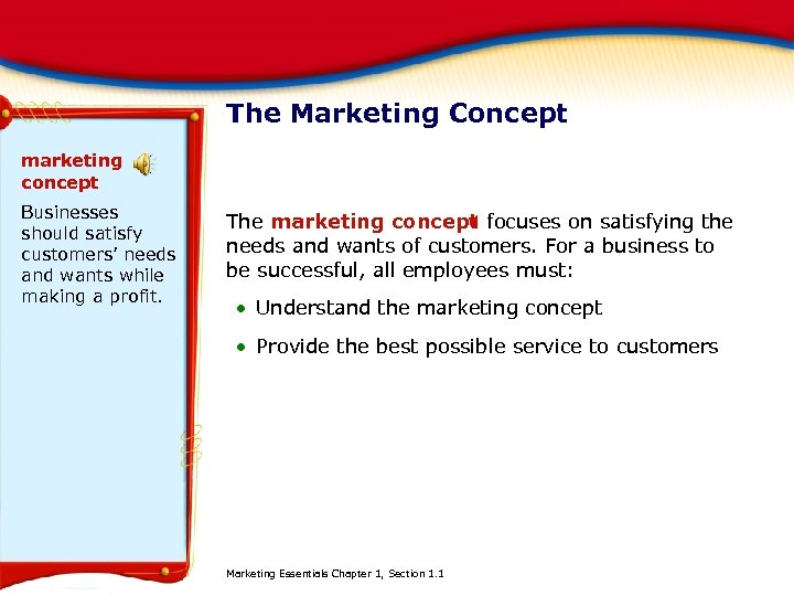 The Marketing Concept marketing concept Businesses should satisfy customers’ needs and wants while making