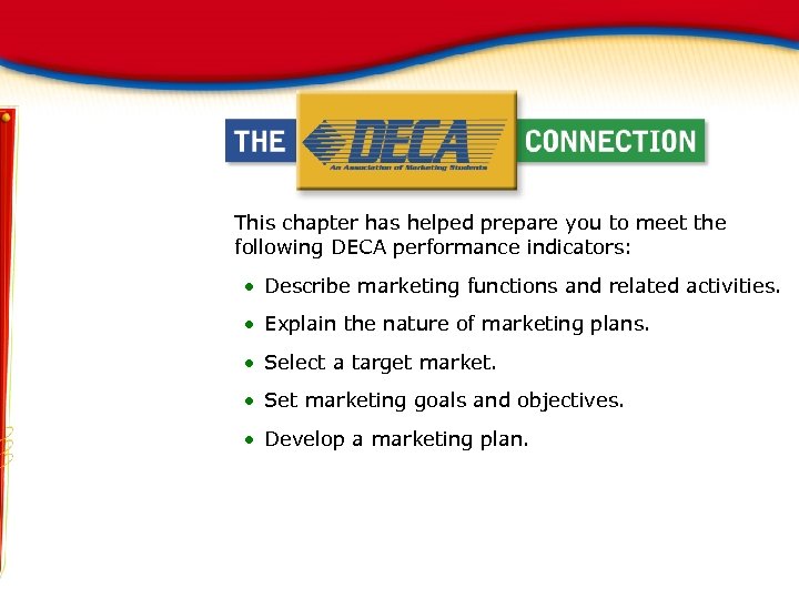 This chapter has helped prepare you to meet the following DECA performance indicators: Describe