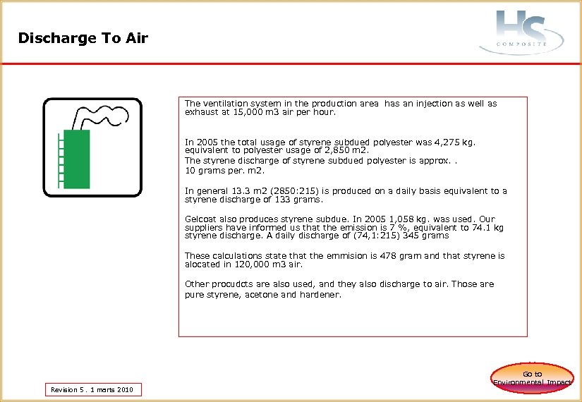 Discharge To Air The ventilation system in the production area has an injection as
