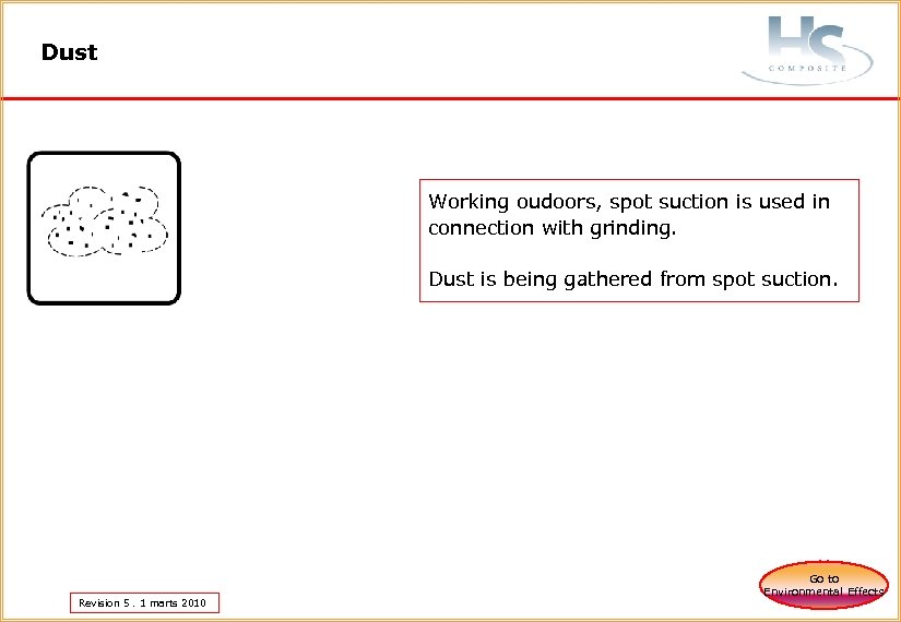 Dust Working oudoors, spot suction is used in connection with grinding. Dust is being