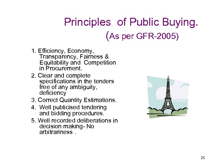 Principles of Public Buying. (As per GFR-2005) 1. Efficiency, Economy, Transparency, Fairness & Equitability