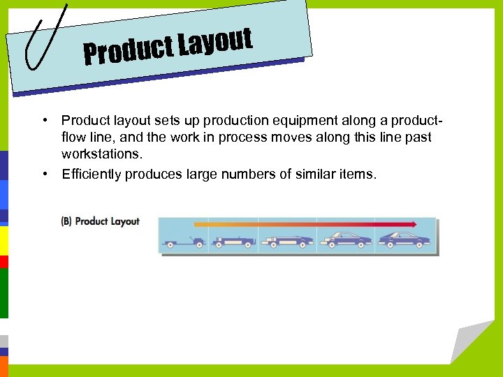 t Layout Produc • Product layout sets up production equipment along a productflow line,