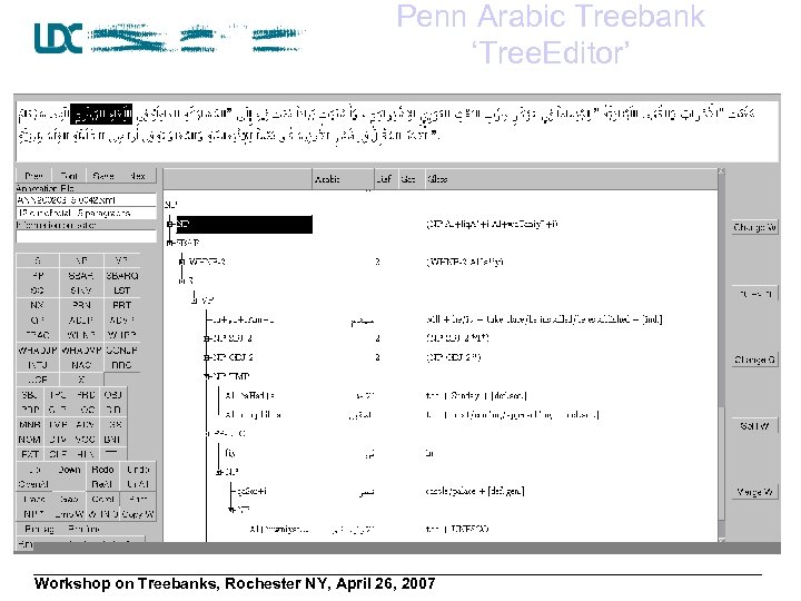 Penn Arabic Treebank ‘Tree. Editor’ Workshop on Treebanks, Rochester NY, April 26, 2007 