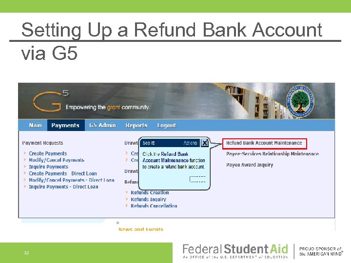 Setting Up a Refund Bank Account via G 5 32 