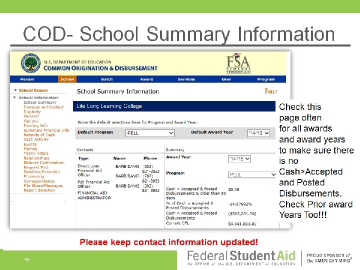 COD- School Summary Information 40 