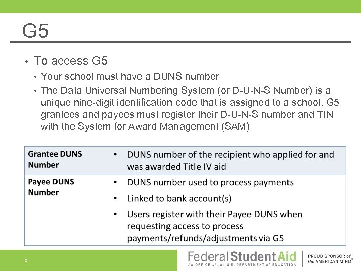 G 5 • To access G 5 • • 8 Your school must have