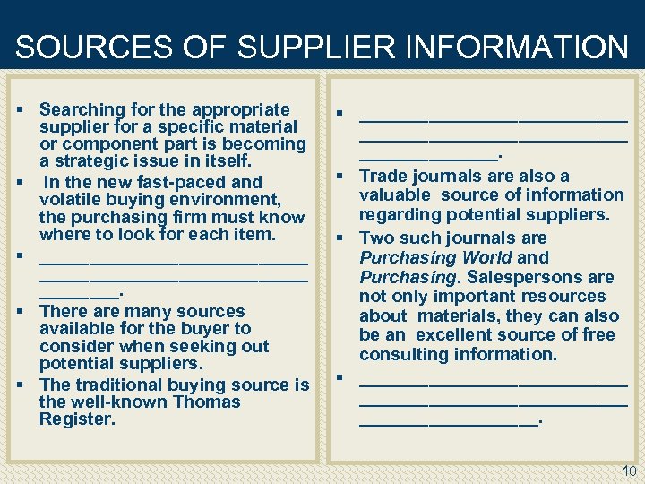 SOURCES OF SUPPLIER INFORMATION § Searching for the appropriate supplier for a specific material