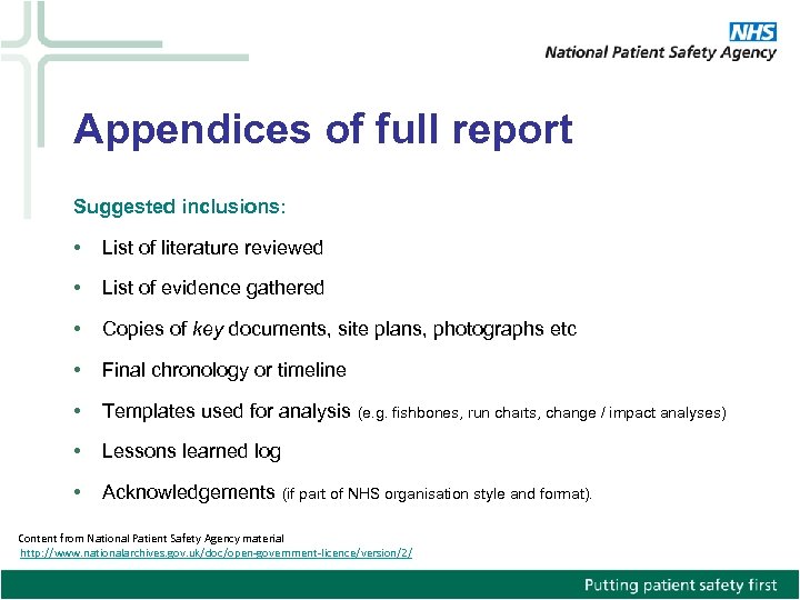 Appendices of full report Suggested inclusions: • List of literature reviewed • List of