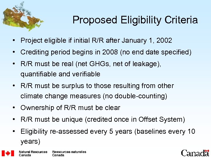 Proposed Eligibility Criteria • Project eligible if initial R/R after January 1, 2002 •