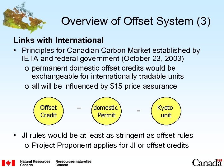 Overview of Offset System (3) Links with International • Principles for Canadian Carbon Market