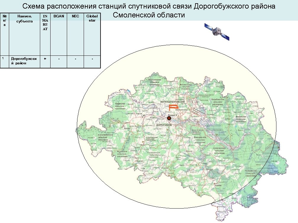 № п/ п 1 Схема расположения станций спутниковой связи Дорогобужского района IN Наимен. BGAN