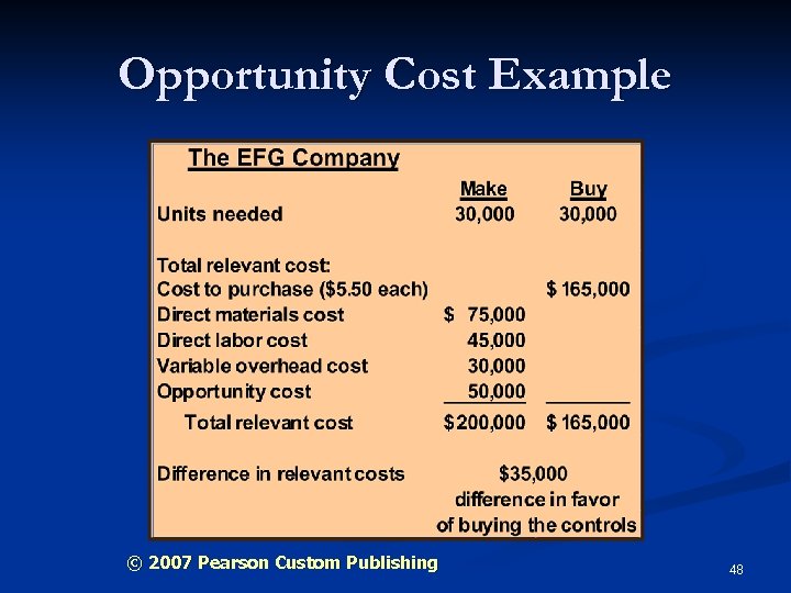 Opportunity Cost Example © 2007 Pearson Custom Publishing 48 