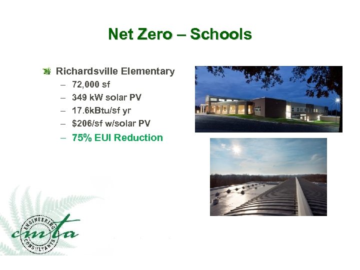 Net Zero – Schools Richardsville Elementary – – 72, 000 sf 349 k. W