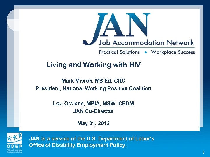 Living and Working with HIV Mark Misrok, MS Ed, CRC President, National Working Positive