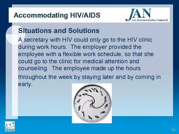 Accommodating HIV/AIDS Situations and Solutions A secretary with HIV could only go to the