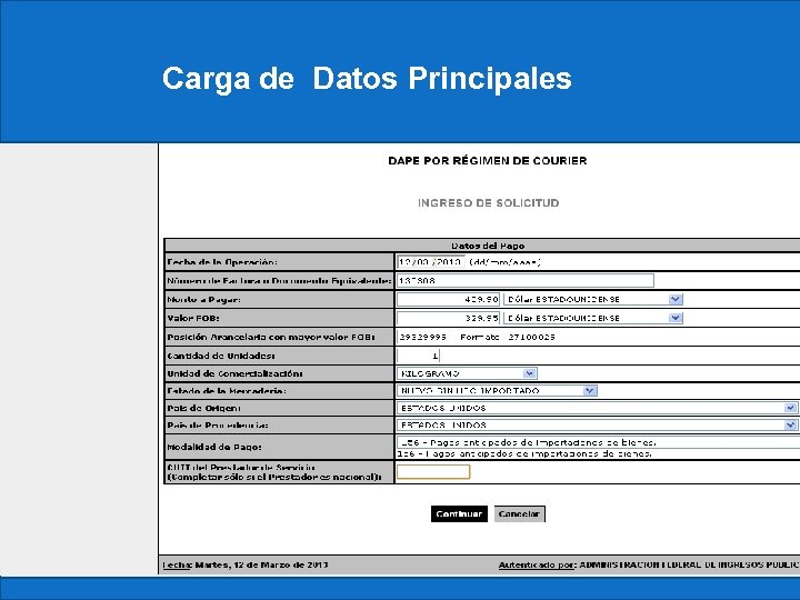 Carga de Datos Principales 