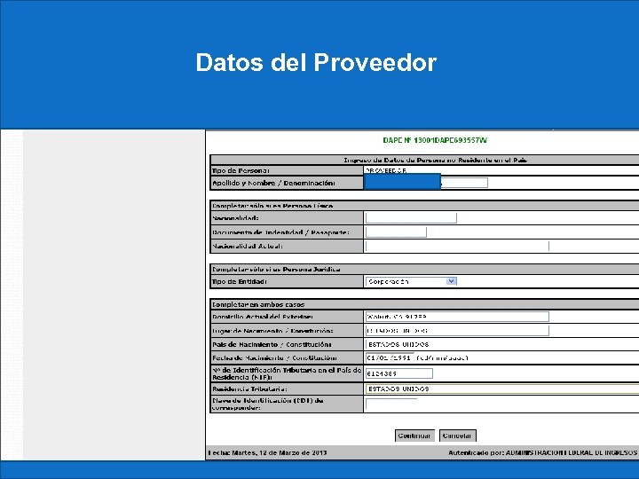 Datos del Proveedor 