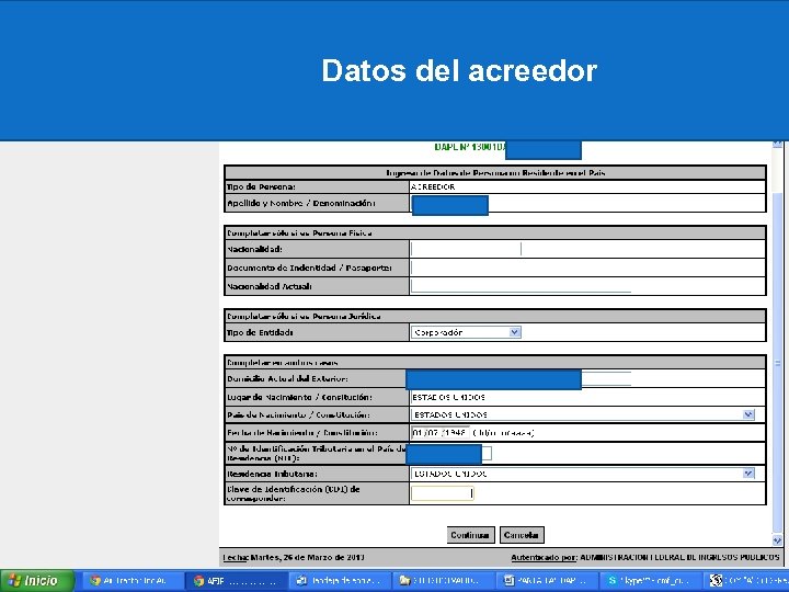 Datos del acreedor 