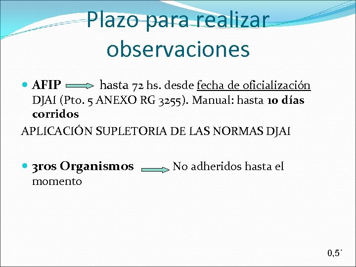 Plazo para realizar observaciones AFIP hasta 72 hs. desde fecha de oficialización DJAI (Pto.