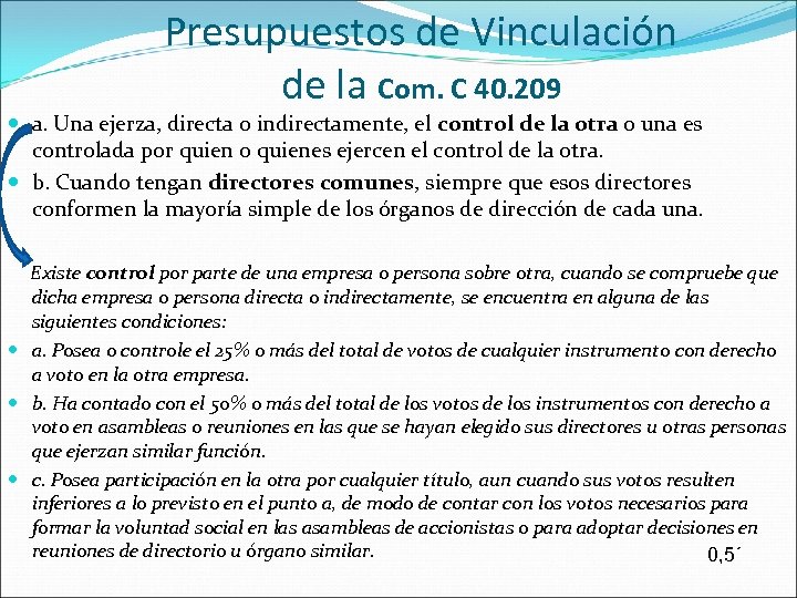 Presupuestos de Vinculación de la Com. C 40. 209 a. Una ejerza, directa o