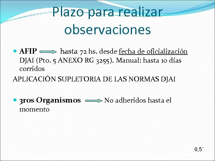 Plazo para realizar observaciones AFIP hasta 72 hs. desde fecha de oficialización DJAI (Pto.