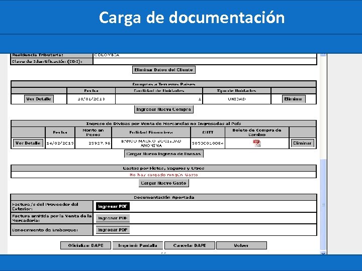 Carga de documentación 