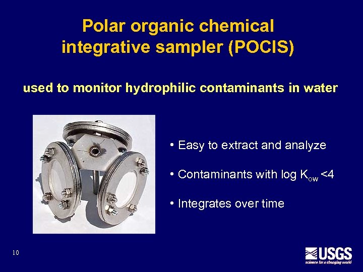 Polar organic chemical integrative sampler (POCIS) used to monitor hydrophilic contaminants in water •