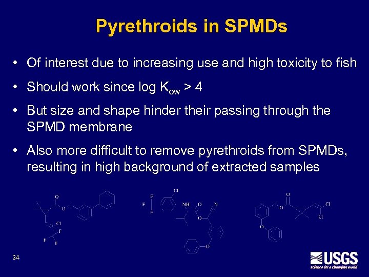 Pyrethroids in SPMDs • Of interest due to increasing use and high toxicity to