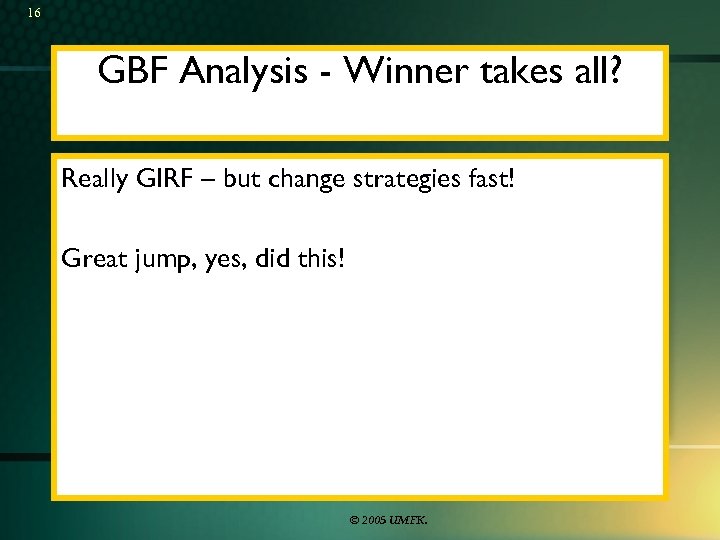 16 GBF Analysis - Winner takes all? Really GIRF – but change strategies fast!