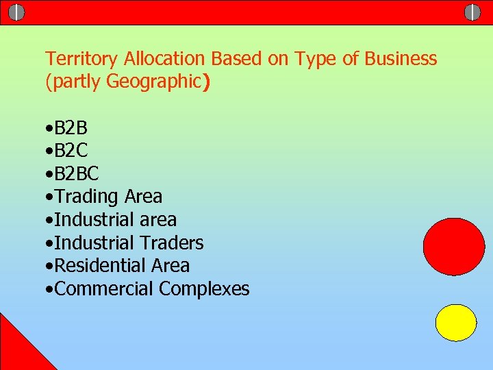 Territory Allocation Based on Type of Business (partly Geographic) • B 2 B •