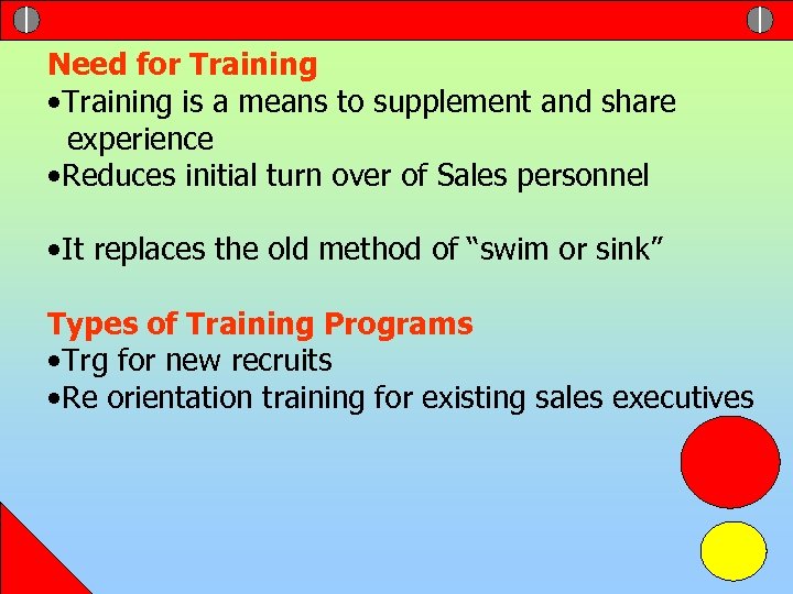Need for Training • Training is a means to supplement and share experience •