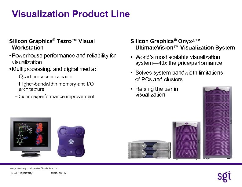 Visualization Product Line Silicon Graphics® Tezro™ Visual Workstation • Powerhouse performance and reliability for