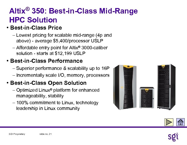 Altix® 350: Best-in-Class Mid-Range HPC Solution • Best-in-Class Price – Lowest pricing for scalable