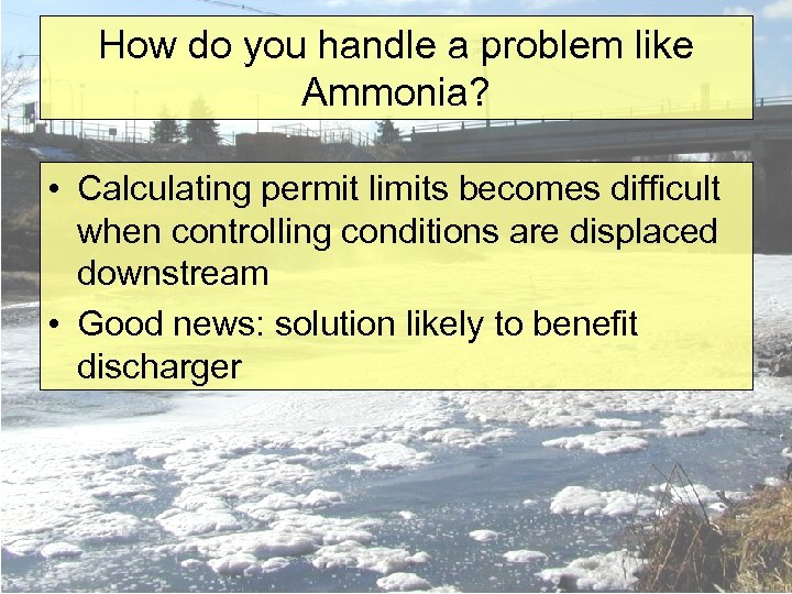 How do you handle a problem like Ammonia? • Calculating permit limits becomes difficult