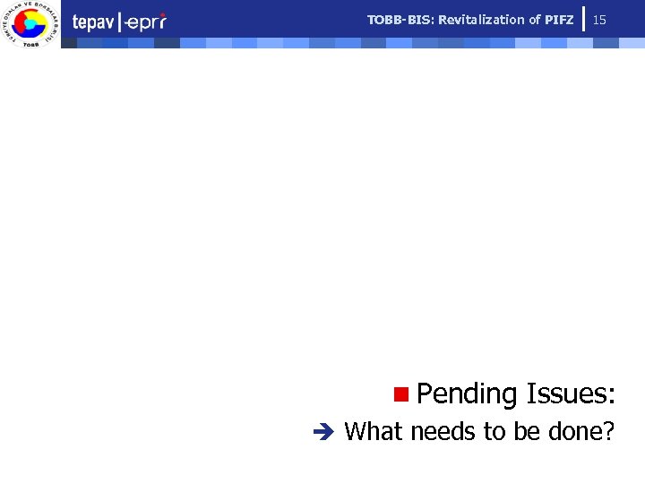 TOBB-BIS: Revitalization of PIFZ 15 n Pending Issues: è What needs to be done?